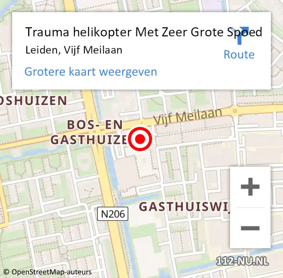 Locatie op kaart van de 112 melding: Trauma helikopter Met Zeer Grote Spoed Naar Leiden, Vijf Meilaan op 31 oktober 2024 11:19