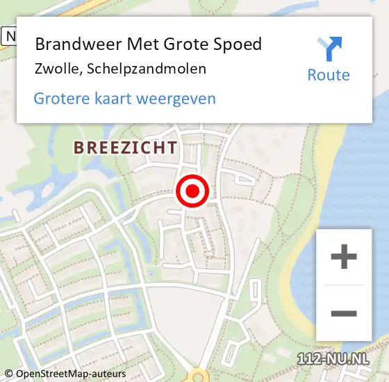 Locatie op kaart van de 112 melding: Brandweer Met Grote Spoed Naar Zwolle, Schelpzandmolen op 31 oktober 2024 11:44