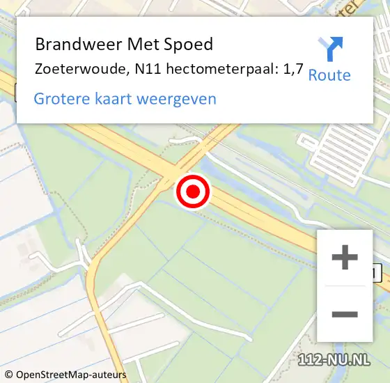 Locatie op kaart van de 112 melding: Brandweer Met Spoed Naar Zoeterwoude, N11 hectometerpaal: 1,7 op 31 oktober 2024 12:06