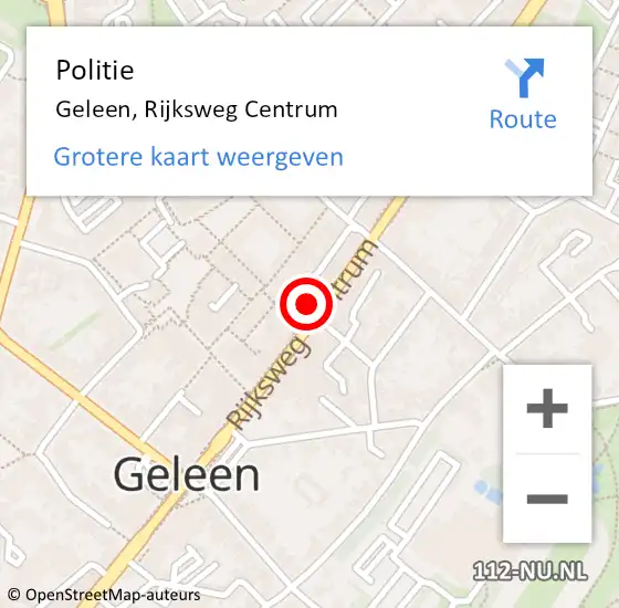 Locatie op kaart van de 112 melding: Politie Geleen, Rijksweg Centrum op 31 oktober 2024 12:37