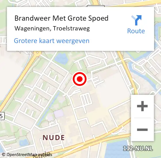 Locatie op kaart van de 112 melding: Brandweer Met Grote Spoed Naar Wageningen, Troelstraweg op 31 oktober 2024 12:37