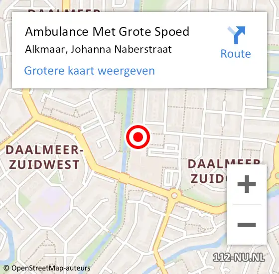 Locatie op kaart van de 112 melding: Ambulance Met Grote Spoed Naar Alkmaar, Johanna Naberstraat op 31 oktober 2024 12:49