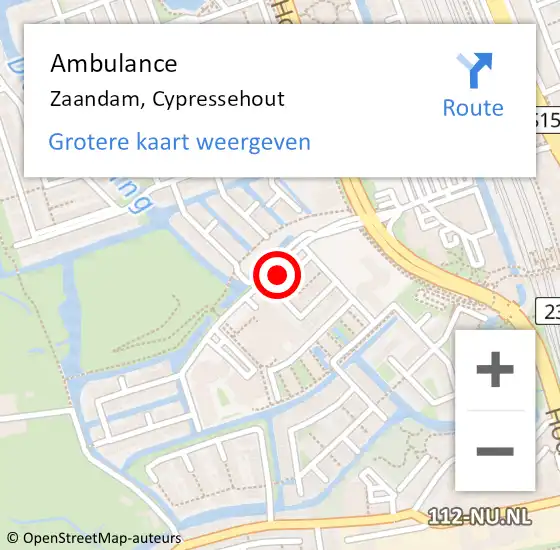 Locatie op kaart van de 112 melding: Ambulance Zaandam, Cypressehout op 31 oktober 2024 12:57