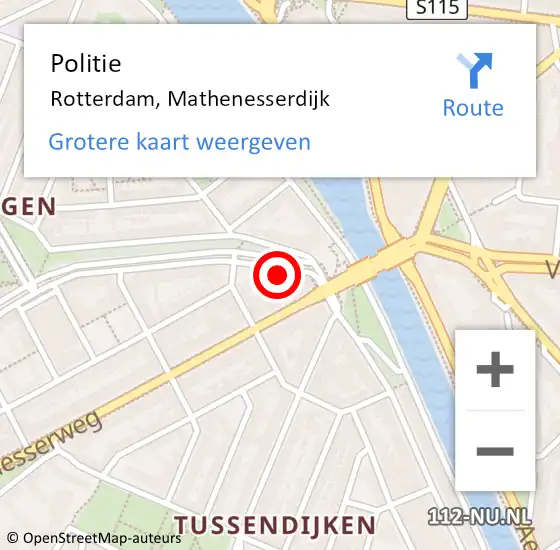 Locatie op kaart van de 112 melding: Politie Rotterdam, Mathenesserdijk op 31 oktober 2024 12:58