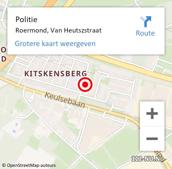 Locatie op kaart van de 112 melding: Politie Roermond, Van Heutszstraat op 31 oktober 2024 13:40