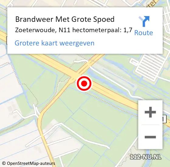 Locatie op kaart van de 112 melding: Brandweer Met Grote Spoed Naar Zoeterwoude, N11 hectometerpaal: 1,7 op 31 oktober 2024 13:51