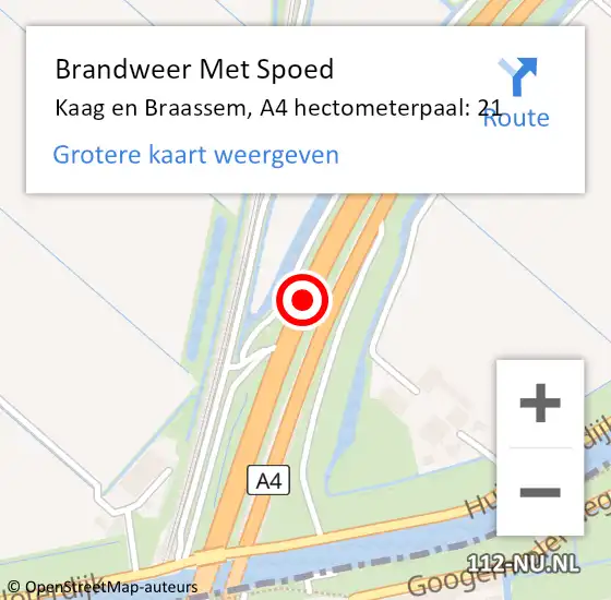 Locatie op kaart van de 112 melding: Brandweer Met Spoed Naar Kaag en Braassem, A4 hectometerpaal: 21 op 31 oktober 2024 14:24