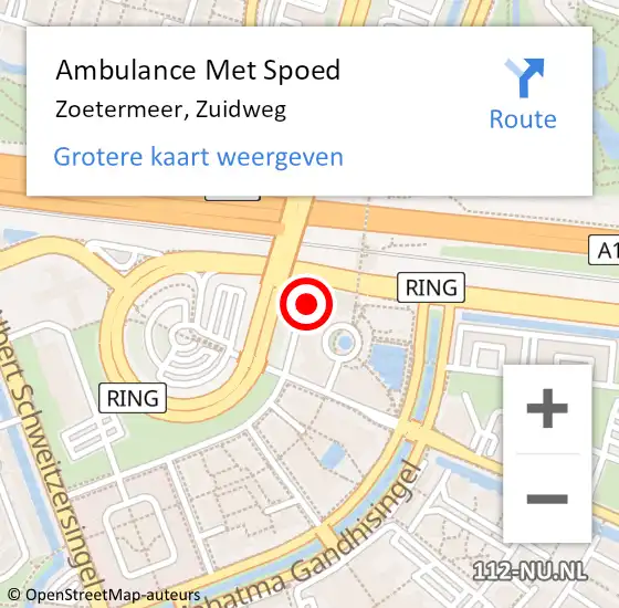 Locatie op kaart van de 112 melding: Ambulance Met Spoed Naar Zoetermeer, Zuidweg op 31 oktober 2024 14:31