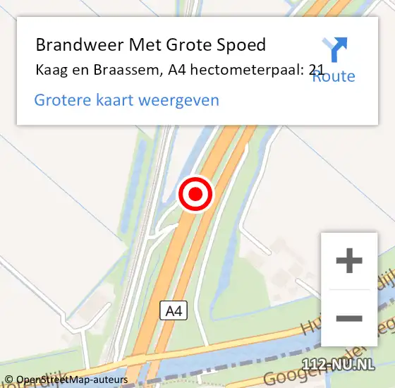 Locatie op kaart van de 112 melding: Brandweer Met Grote Spoed Naar Kaag en Braassem, A4 hectometerpaal: 21 op 31 oktober 2024 14:42