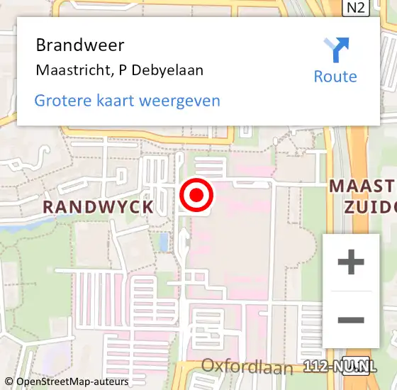 Locatie op kaart van de 112 melding: Brandweer Maastricht, P Debyelaan op 31 oktober 2024 14:58