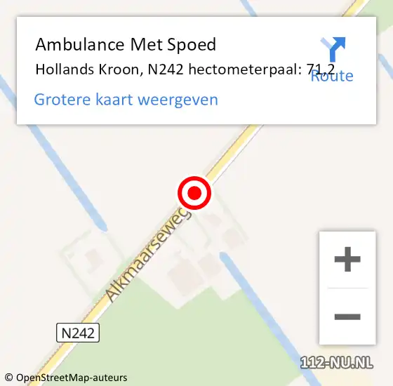 Locatie op kaart van de 112 melding: Ambulance Met Spoed Naar Hollands Kroon, N242 hectometerpaal: 71,2 op 31 oktober 2024 15:06