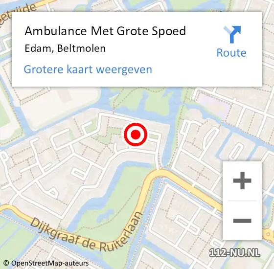 Locatie op kaart van de 112 melding: Ambulance Met Grote Spoed Naar Edam, Beltmolen op 31 oktober 2024 15:07