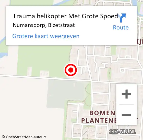 Locatie op kaart van de 112 melding: Trauma helikopter Met Grote Spoed Naar Numansdorp, Bizetstraat op 31 oktober 2024 15:20