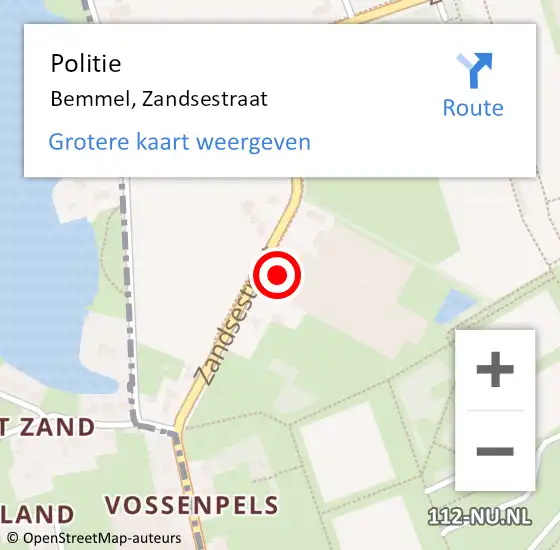 Locatie op kaart van de 112 melding: Politie Bemmel, Zandsestraat op 31 oktober 2024 15:21