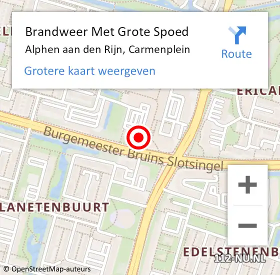 Locatie op kaart van de 112 melding: Brandweer Met Grote Spoed Naar Alphen aan den Rijn, Carmenplein op 31 oktober 2024 15:32