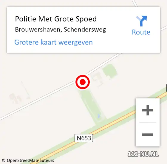 Locatie op kaart van de 112 melding: Politie Met Grote Spoed Naar Brouwershaven, Schendersweg op 31 oktober 2024 15:56