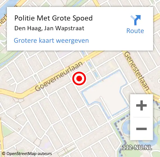 Locatie op kaart van de 112 melding: Politie Met Grote Spoed Naar Den Haag, Jan Wapstraat op 31 oktober 2024 16:05