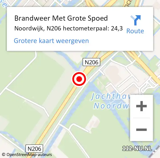 Locatie op kaart van de 112 melding: Brandweer Met Grote Spoed Naar Noordwijk, N206 hectometerpaal: 24,3 op 31 oktober 2024 16:15