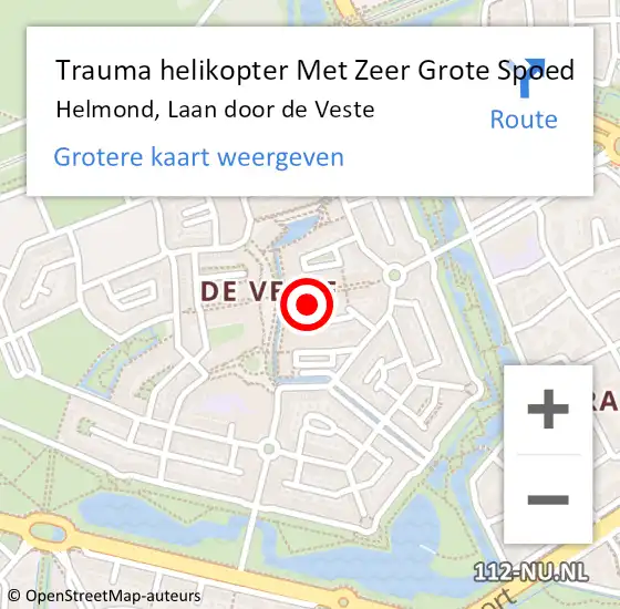 Locatie op kaart van de 112 melding: Trauma helikopter Met Zeer Grote Spoed Naar Helmond, Laan door de Veste op 31 oktober 2024 16:22