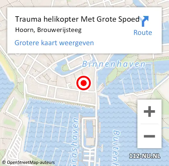 Locatie op kaart van de 112 melding: Trauma helikopter Met Grote Spoed Naar Hoorn, Brouwerijsteeg op 31 oktober 2024 16:31