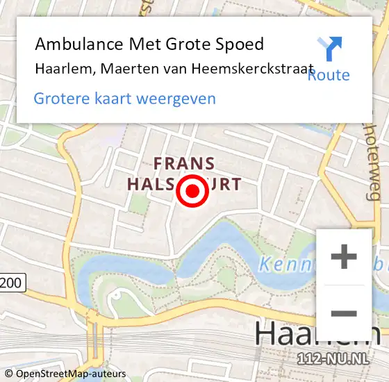 Locatie op kaart van de 112 melding: Ambulance Met Grote Spoed Naar Haarlem, Maerten van Heemskerckstraat op 31 oktober 2024 16:36