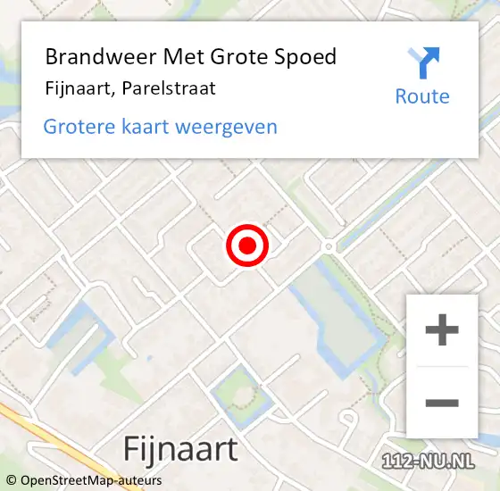 Locatie op kaart van de 112 melding: Brandweer Met Grote Spoed Naar Fijnaart, Parelstraat op 31 oktober 2024 16:48