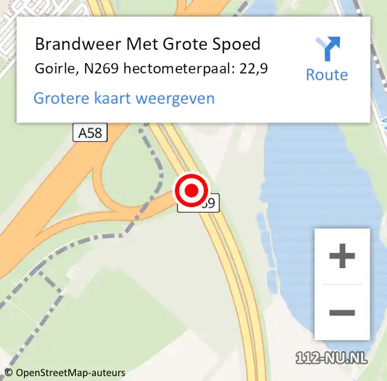 Locatie op kaart van de 112 melding: Brandweer Met Grote Spoed Naar Goirle, N269 hectometerpaal: 22,9 op 31 oktober 2024 16:53