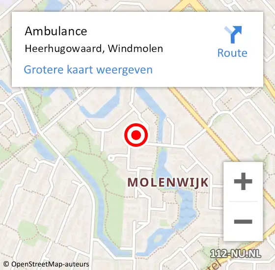 Locatie op kaart van de 112 melding: Ambulance Heerhugowaard, Windmolen op 31 oktober 2024 16:56