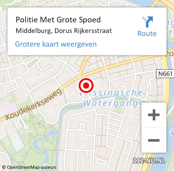 Locatie op kaart van de 112 melding: Politie Met Grote Spoed Naar Middelburg, Dorus Rijkersstraat op 31 oktober 2024 17:10