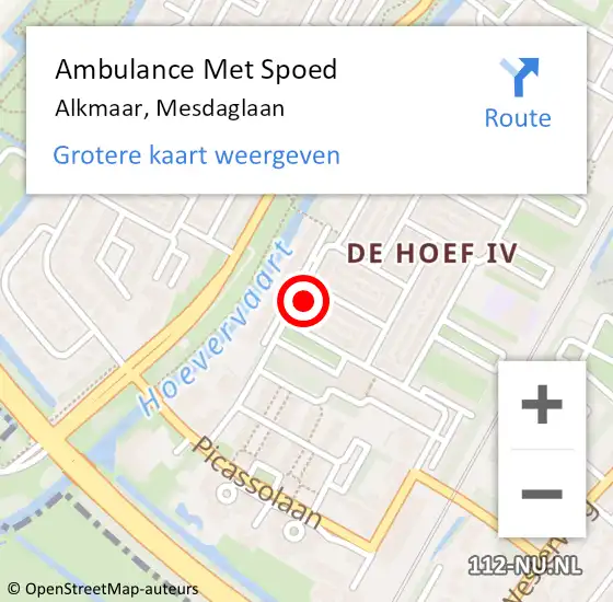 Locatie op kaart van de 112 melding: Ambulance Met Spoed Naar Alkmaar, Mesdaglaan op 31 oktober 2024 17:16