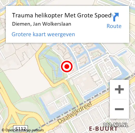 Locatie op kaart van de 112 melding: Trauma helikopter Met Grote Spoed Naar Diemen, Jan Wolkerslaan op 31 oktober 2024 17:22