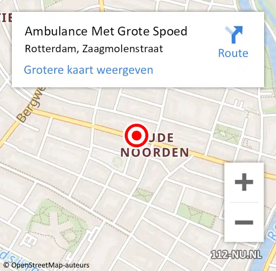 Locatie op kaart van de 112 melding: Ambulance Met Grote Spoed Naar Rotterdam, Zaagmolenstraat op 31 oktober 2024 17:31