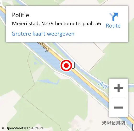 Locatie op kaart van de 112 melding: Politie Meierijstad, N279 hectometerpaal: 56 op 31 oktober 2024 18:04