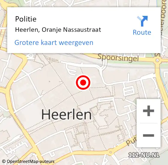 Locatie op kaart van de 112 melding: Politie Heerlen, Oranje Nassaustraat op 31 oktober 2024 18:56