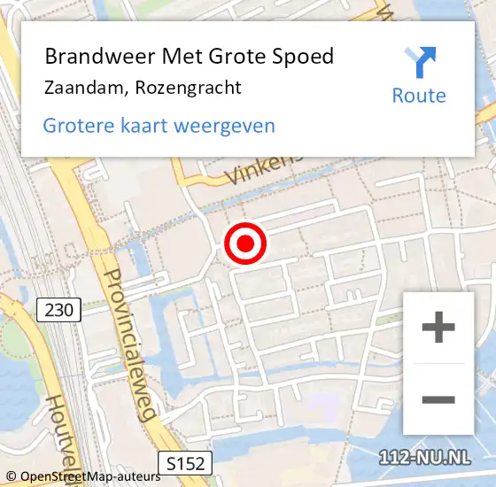 Locatie op kaart van de 112 melding: Brandweer Met Grote Spoed Naar Zaandam, Rozengracht op 31 oktober 2024 19:21