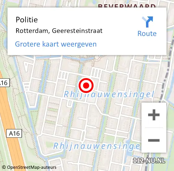 Locatie op kaart van de 112 melding: Politie Rotterdam, Geeresteinstraat op 31 oktober 2024 19:24