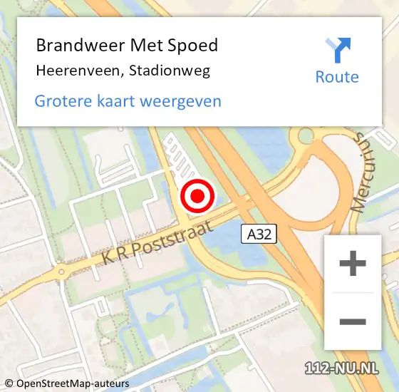 Locatie op kaart van de 112 melding: Brandweer Met Spoed Naar Heerenveen, Stadionweg op 31 oktober 2024 19:38