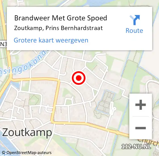 Locatie op kaart van de 112 melding: Brandweer Met Grote Spoed Naar Zoutkamp, Prins Bernhardstraat op 31 oktober 2024 19:44