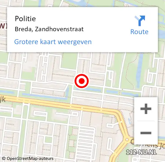 Locatie op kaart van de 112 melding: Politie Breda, Zandhovenstraat op 31 oktober 2024 19:46