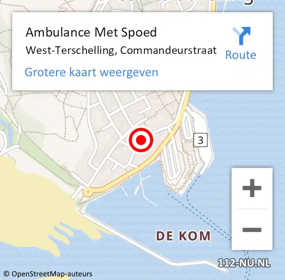 Locatie op kaart van de 112 melding: Ambulance Met Spoed Naar West-Terschelling, Commandeurstraat op 25 oktober 2014 12:26