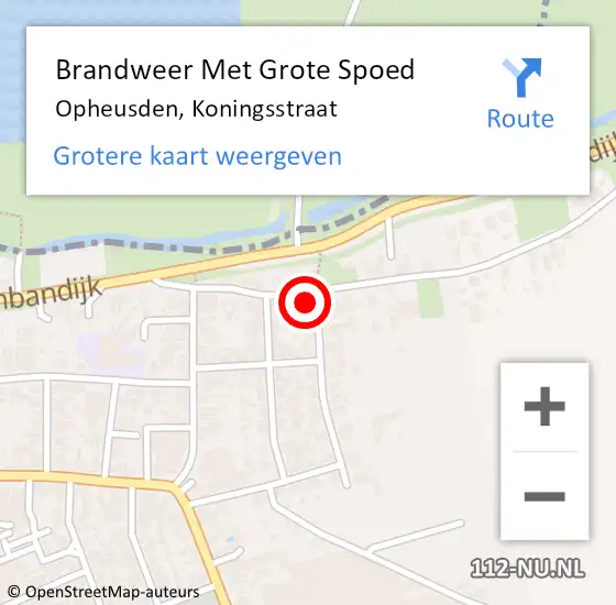 Locatie op kaart van de 112 melding: Brandweer Met Grote Spoed Naar Opheusden, Koningsstraat op 31 oktober 2024 19:55