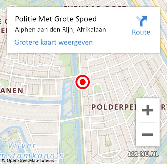 Locatie op kaart van de 112 melding: Politie Met Grote Spoed Naar Alphen aan den Rijn, Afrikalaan op 31 oktober 2024 21:12