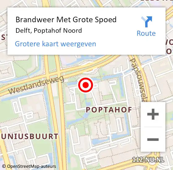 Locatie op kaart van de 112 melding: Brandweer Met Grote Spoed Naar Delft, Poptahof Noord op 31 oktober 2024 21:25