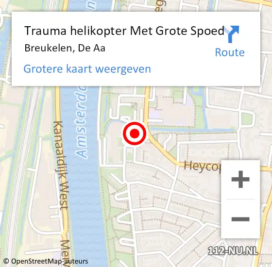 Locatie op kaart van de 112 melding: Trauma helikopter Met Grote Spoed Naar Breukelen, De Aa op 31 oktober 2024 21:45