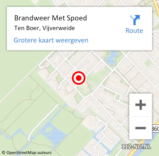 Locatie op kaart van de 112 melding: Brandweer Met Spoed Naar Ten Boer, Vijverweide op 31 oktober 2024 21:51