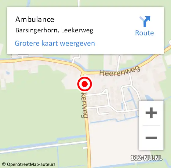 Locatie op kaart van de 112 melding: Ambulance Barsingerhorn, Leekerweg op 31 oktober 2024 22:12