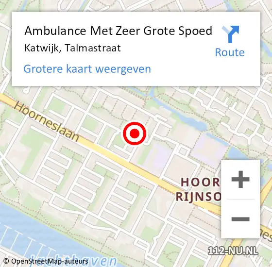 Locatie op kaart van de 112 melding: Ambulance Met Zeer Grote Spoed Naar Katwijk, Talmastraat op 31 oktober 2024 22:41