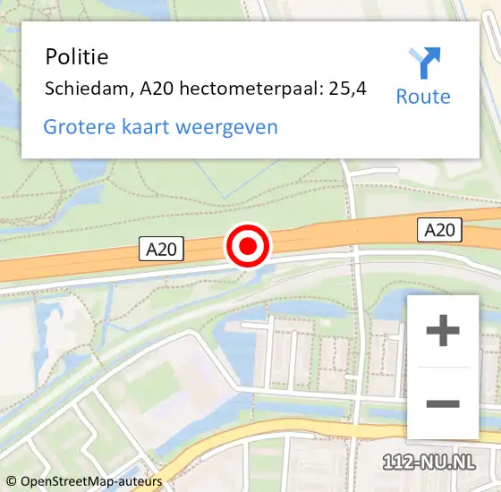 Locatie op kaart van de 112 melding: Politie Schiedam, A20 hectometerpaal: 25,4 op 31 oktober 2024 22:47