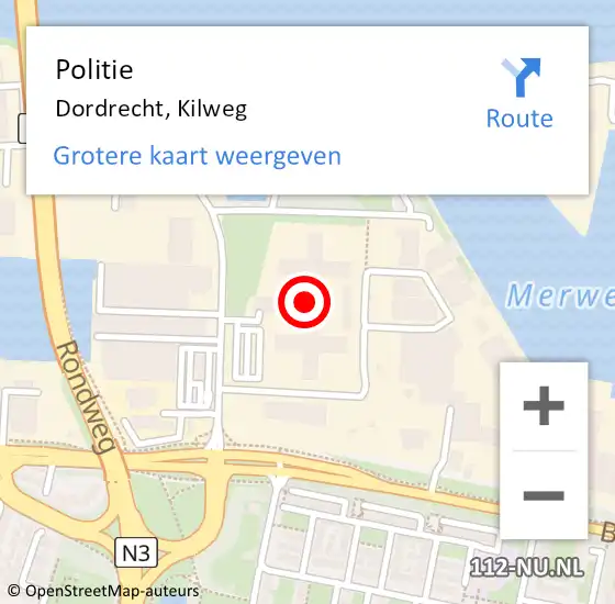 Locatie op kaart van de 112 melding: Politie Dordrecht, Kilweg op 31 oktober 2024 23:23