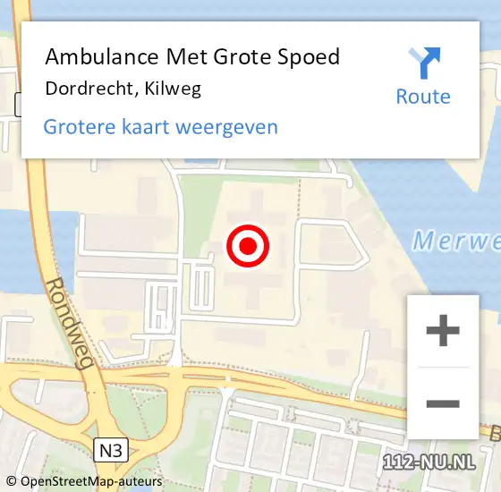 Locatie op kaart van de 112 melding: Ambulance Met Grote Spoed Naar Dordrecht, Kilweg op 31 oktober 2024 23:23